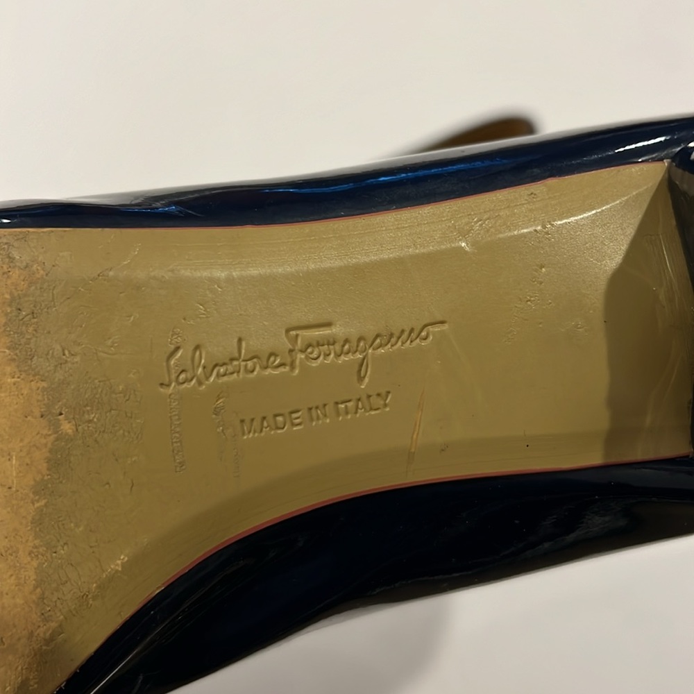 Salvatore Ferragamo Varino Flats Patent Calf Oxford Blue Size 8 - Picture 5 of 6